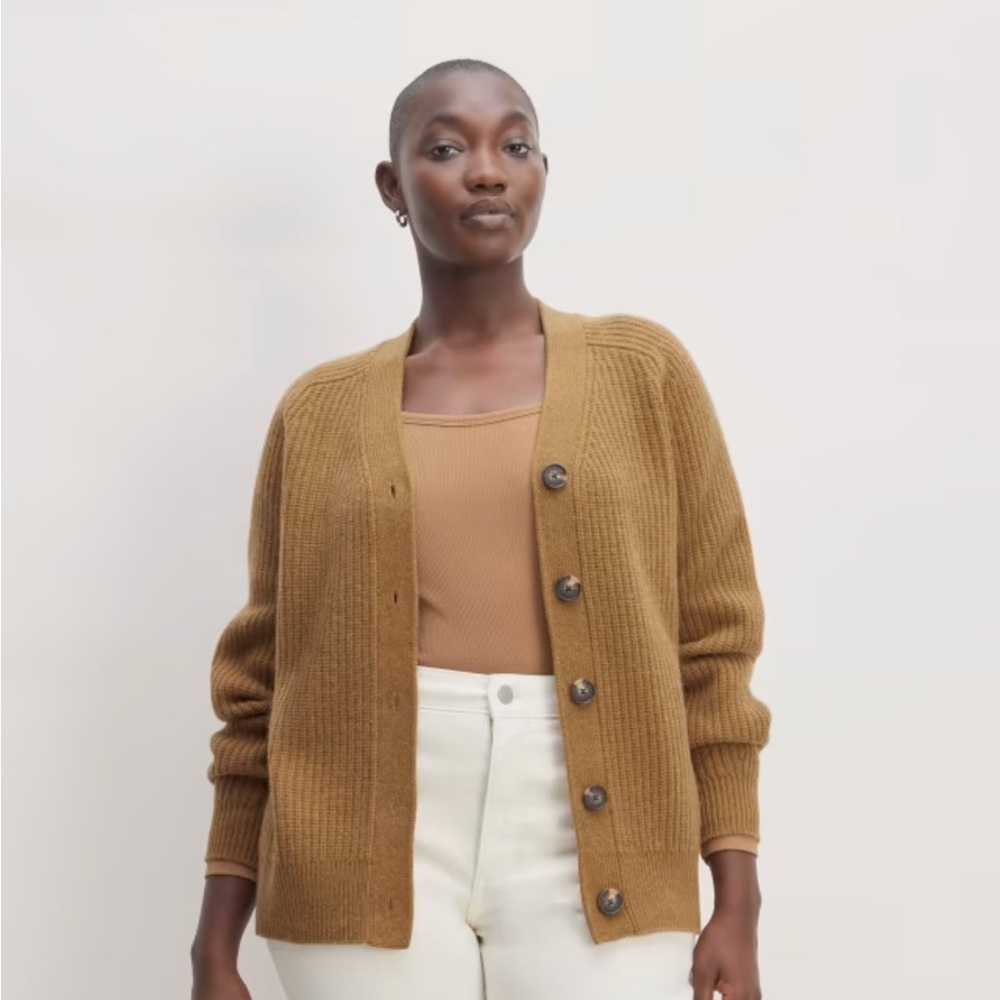 NEW Everlane Womens The Felted Merino Cardigan, Deep Camel, NWT, Size XS